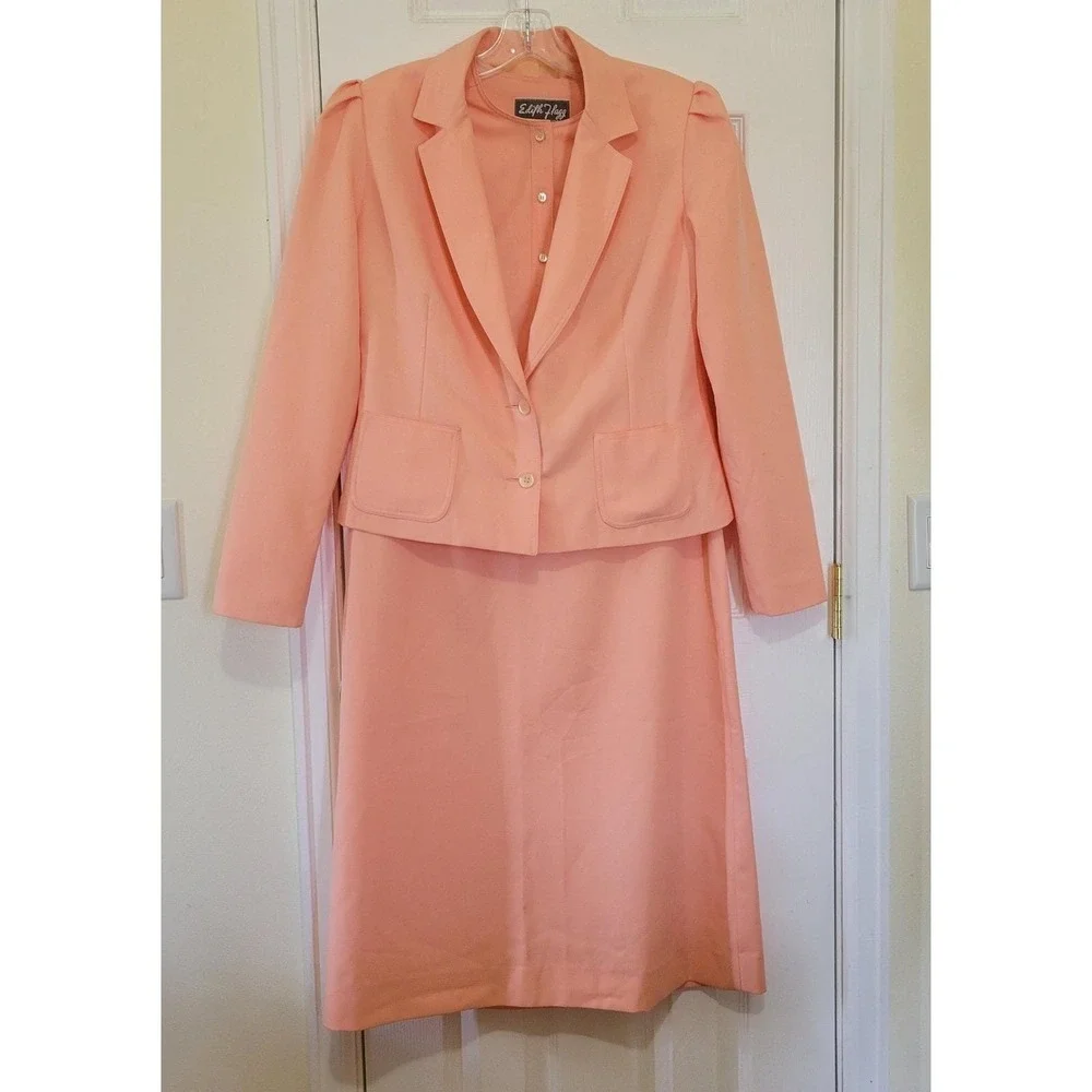 Vintage Edith Flagg California Peach‎ Dress Jacket Set Belt Size 10 AS IS